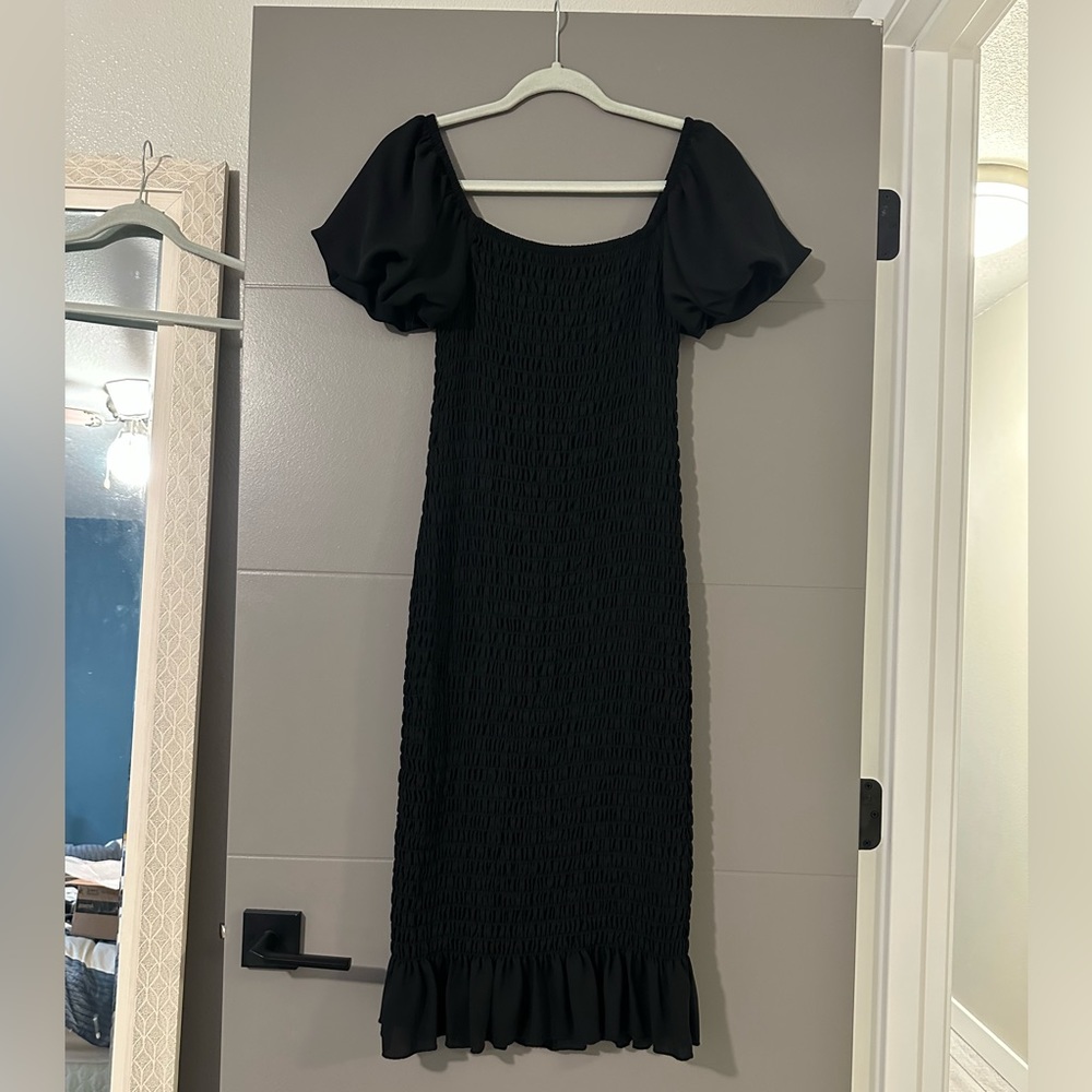 TRIXXI Puffer Sleeve Bodycon Ruffle Hem Dress